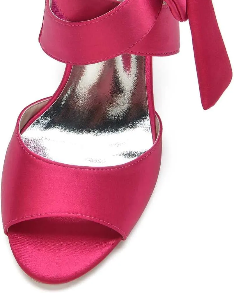 TarfiC Women's Low Block Heel Sandals Satin Bridal Chunky Ankle Strap Zipper Wedding Dress Shoes Low Heel Pump