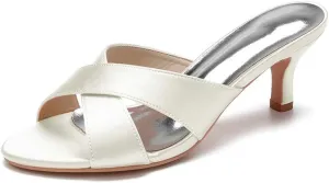 TarfiC Women's Open Toe Sandals Satin Slip On Kitten Heels High Heel Fashion Wedding Dress Slipper Slide