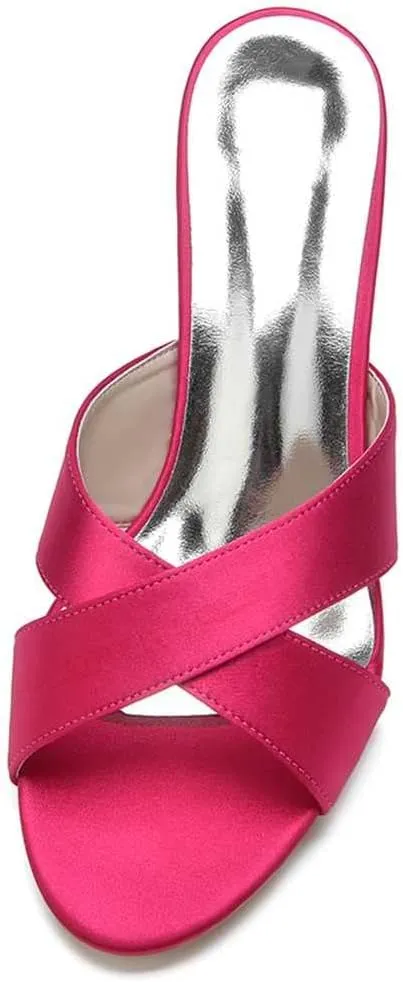TarfiC Women's Open Toe Sandals Satin Slip On Kitten Heels High Heel Fashion Wedding Dress Slipper Slide