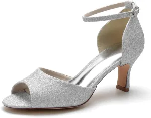 TarfiC Women’s Wedding for Bride Evening Shoes Frosted Comfortable Ankle Strap Low Heel Buckle High Heel Dress Pumps Evening Prom