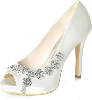 TarfiC Women’s Wedding for Bride - Evening Shoes Satin Kitten Heels 4.33 Inch Rhinestones Comfortable High Heel Dress Pumps Evening Prom