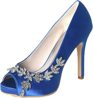TarfiC Women’s Wedding for Bride - Evening Shoes Satin Kitten Heels 4.33 Inch Rhinestones Comfortable High Heel Dress Pumps Evening Prom