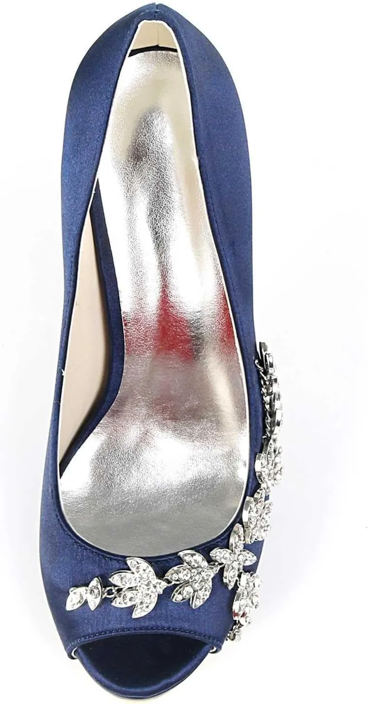 TarfiC Women’s Wedding for Bride - Evening Shoes Satin Kitten Heels 4.33 Inch Rhinestones Comfortable High Heel Dress Pumps Evening Prom