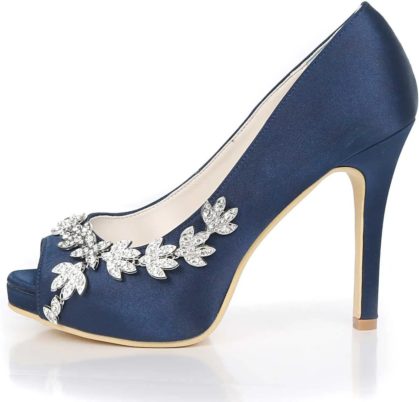 TarfiC Women’s Wedding for Bride - Evening Shoes Satin Kitten Heels 4.33 Inch Rhinestones Comfortable High Heel Dress Pumps Evening Prom