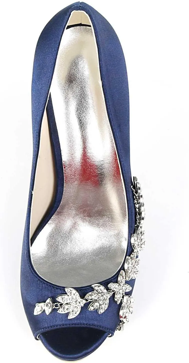 TarfiC Women’s Wedding for Bride - Evening Shoes Satin Kitten Heels 4.33 Inch Rhinestones Comfortable High Heel Dress Pumps Evening Prom