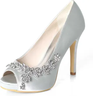 TarfiC Women’s Wedding for Bride - Evening Shoes Satin Kitten Heels 4.33 Inch Rhinestones Comfortable High Heel Dress Pumps Evening Prom