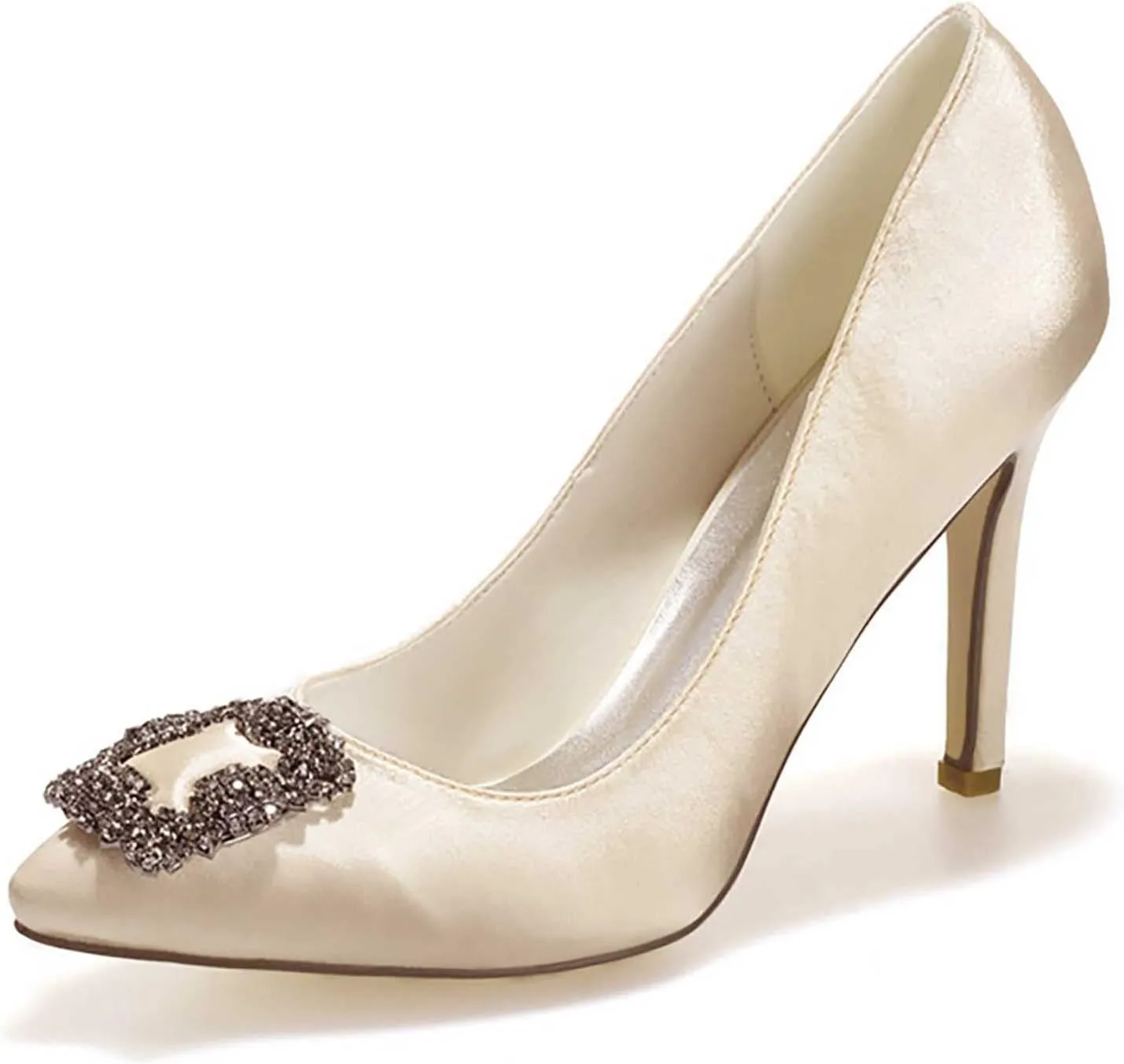 TarfiC Women's Wedding Rhinestones Satin Low Kitten Heels Pumps Dress Evening Shoes for Women Bridal Bride Pumps Shoes