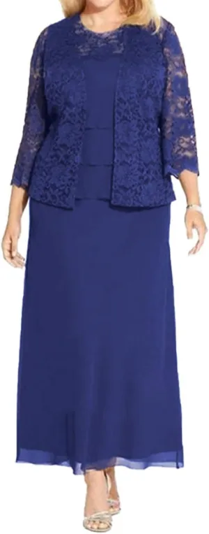 Tea Length Mother of The Bride Dresses Chiffon Evening Formal Dress Lace Jacket Plus Size Tiered