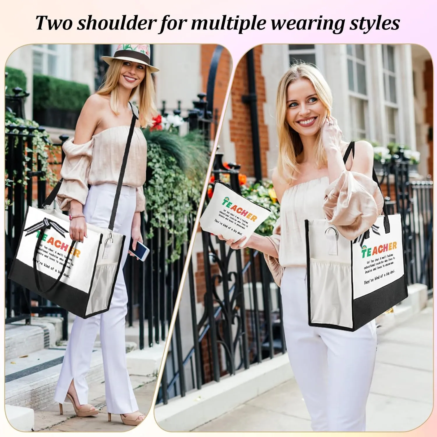 Teacher Appreciation Gifts Teacher Tote Bag for Women Birthday Gifts Large Canvas Tote Bag Makeup Bag Set