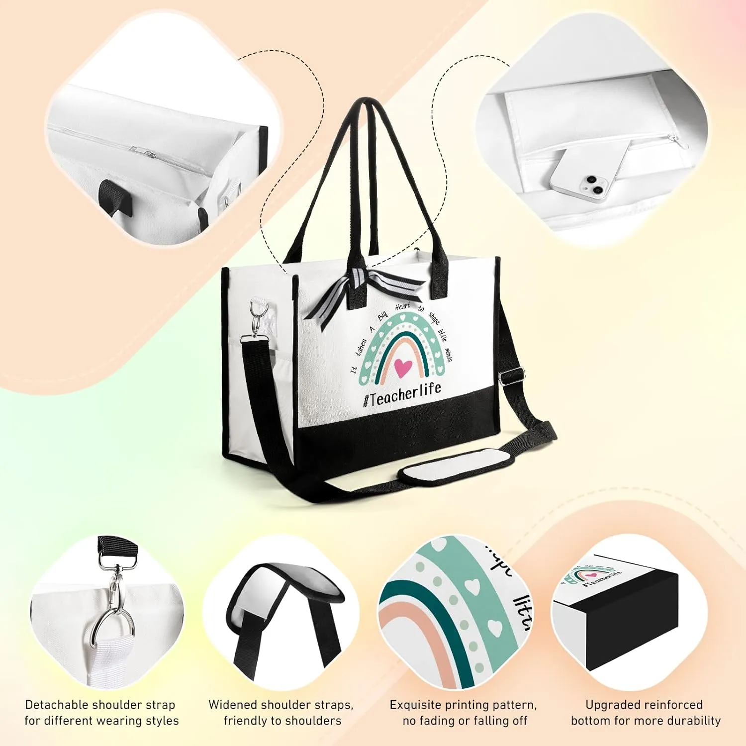 Teacher Appreciation Gifts Teacher Tote Bag for Women Birthday Gifts Large Canvas Tote Bag Makeup Bag Set