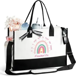 Teacher Appreciation Gifts Teacher Tote Bag for Women Birthday Gifts Large Canvas Tote Bag Makeup Bag Set