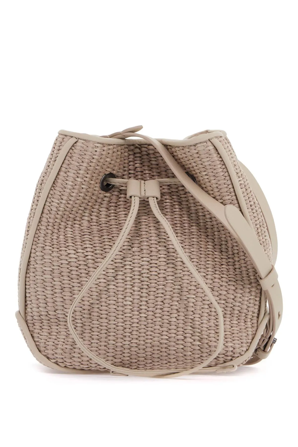 techno raffia bucket bag with