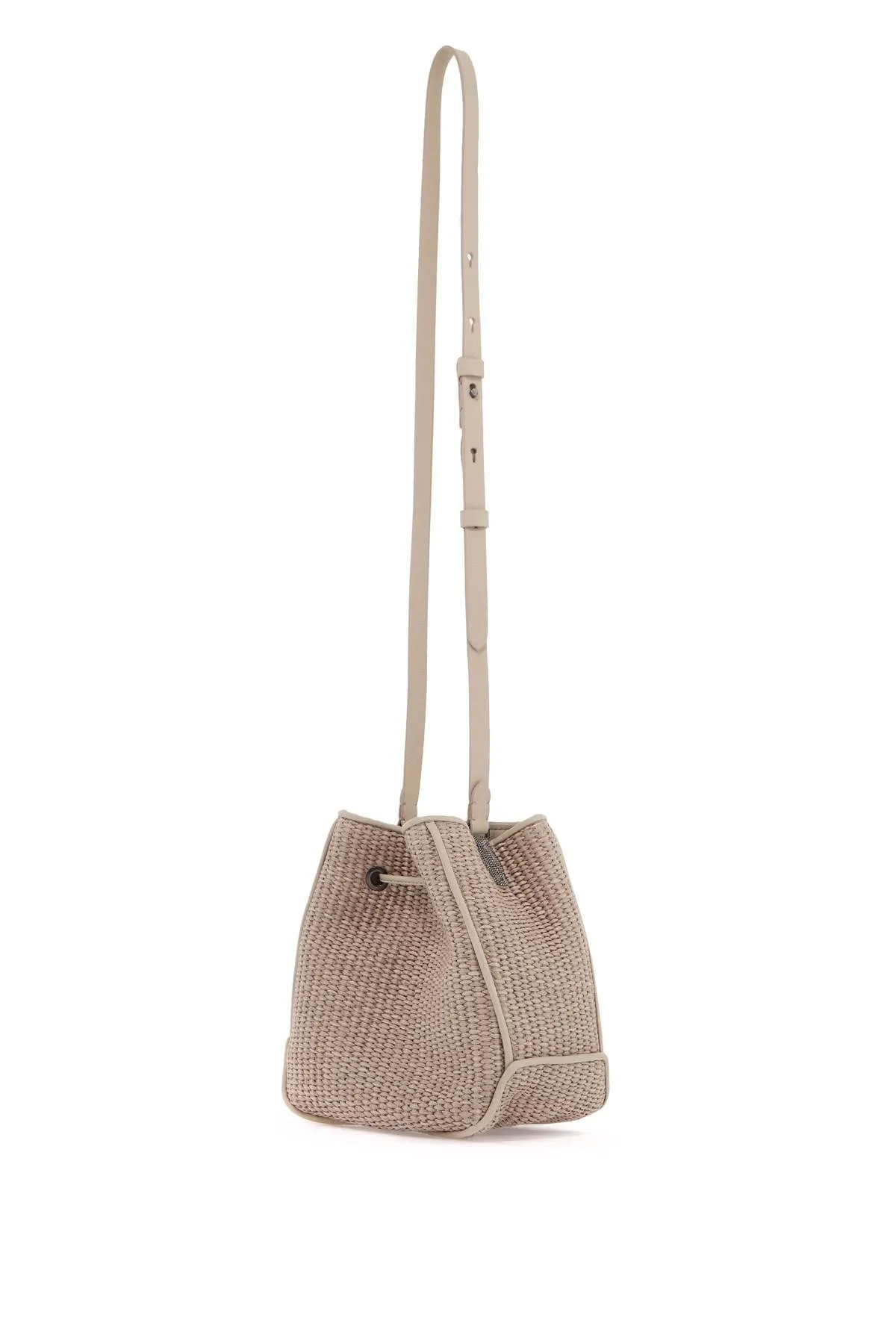 techno raffia bucket bag with