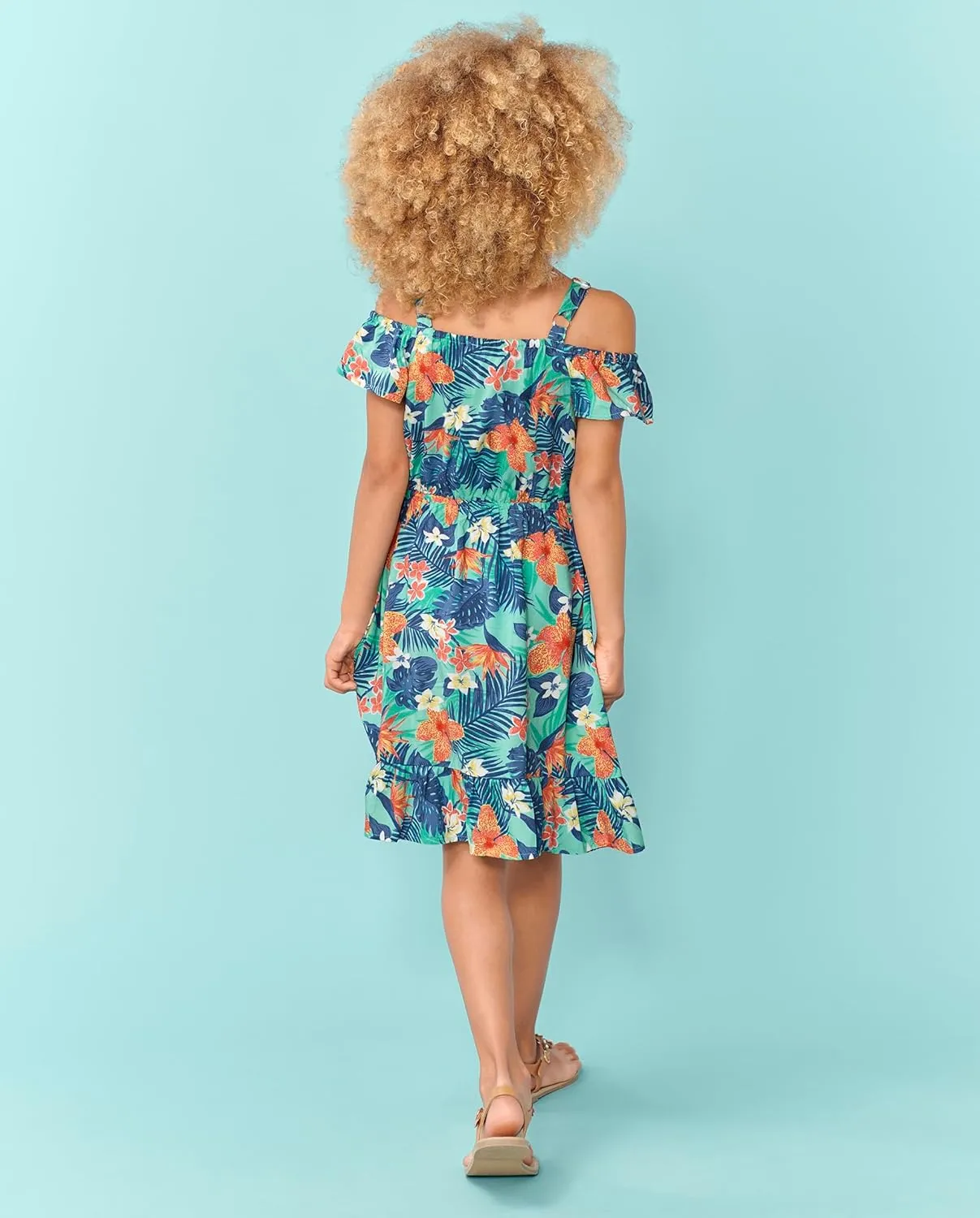 The Children's Place Unisex Child Matching Family Tropical Off Shoulder Short Sleeve Dress