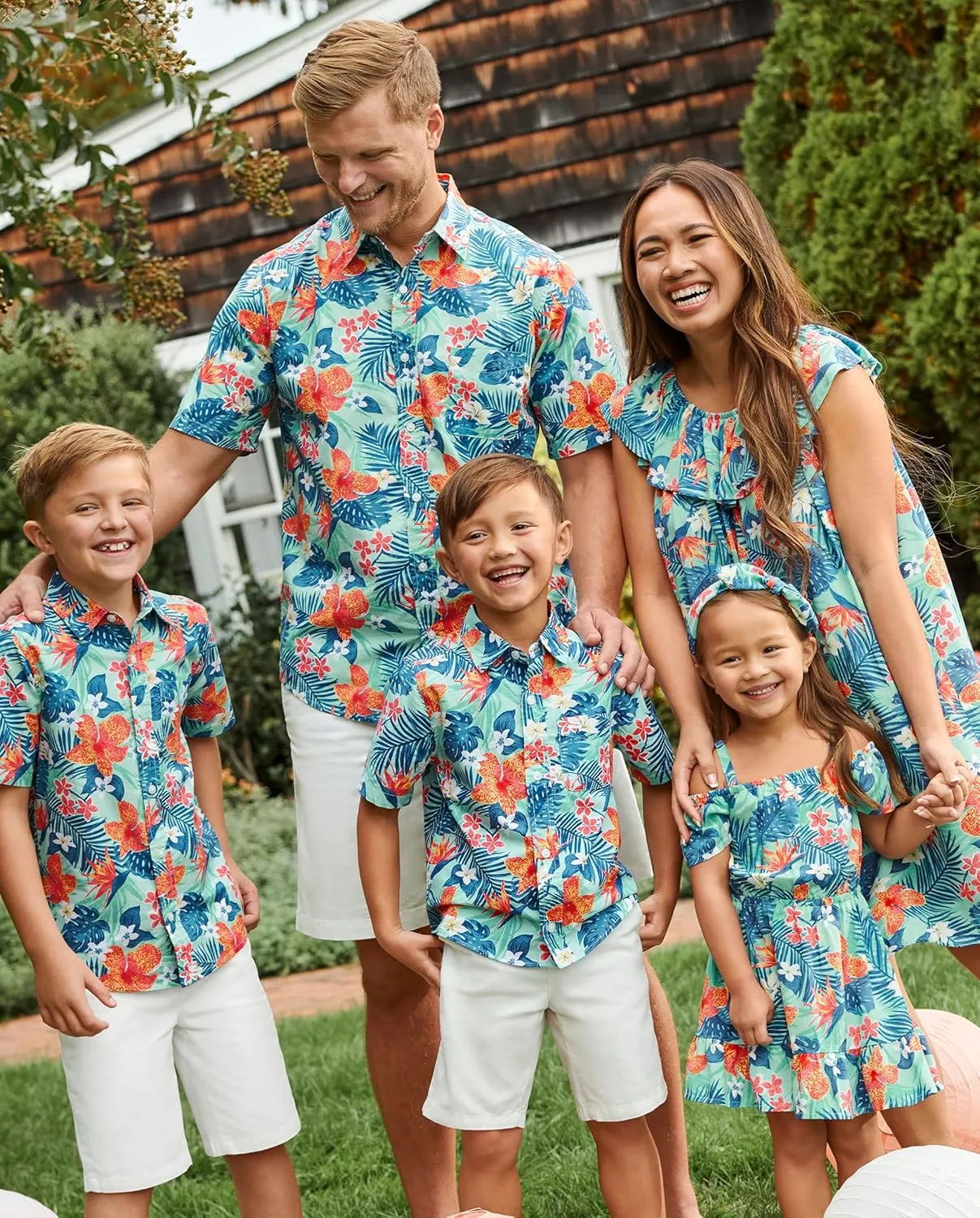 The Children's Place Unisex Child Matching Family Tropical Off Shoulder Short Sleeve Dress