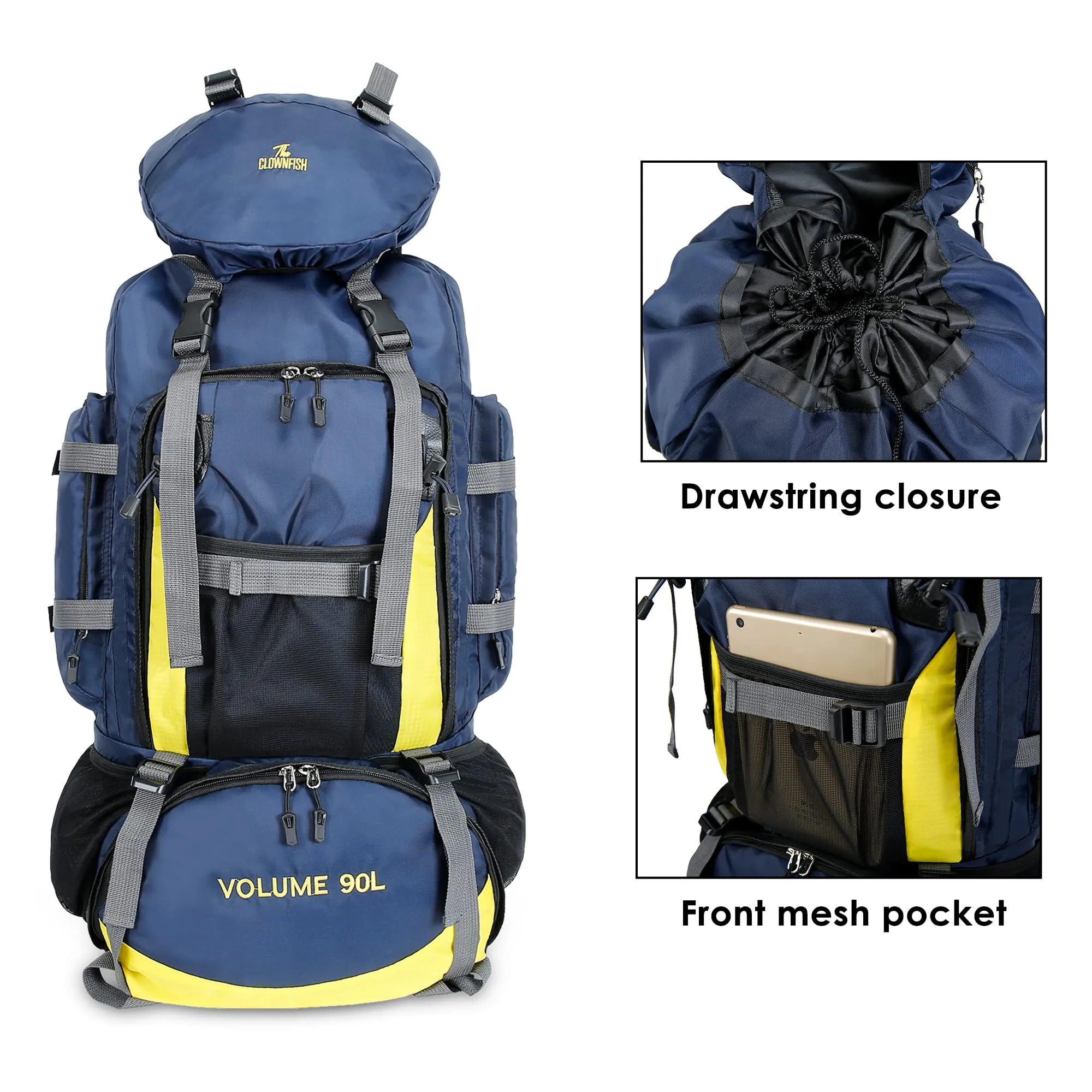 THE CLOWNFISH Summit Seeker Backpack - Water Resistant | Large Capacity 90L | Dark Blue