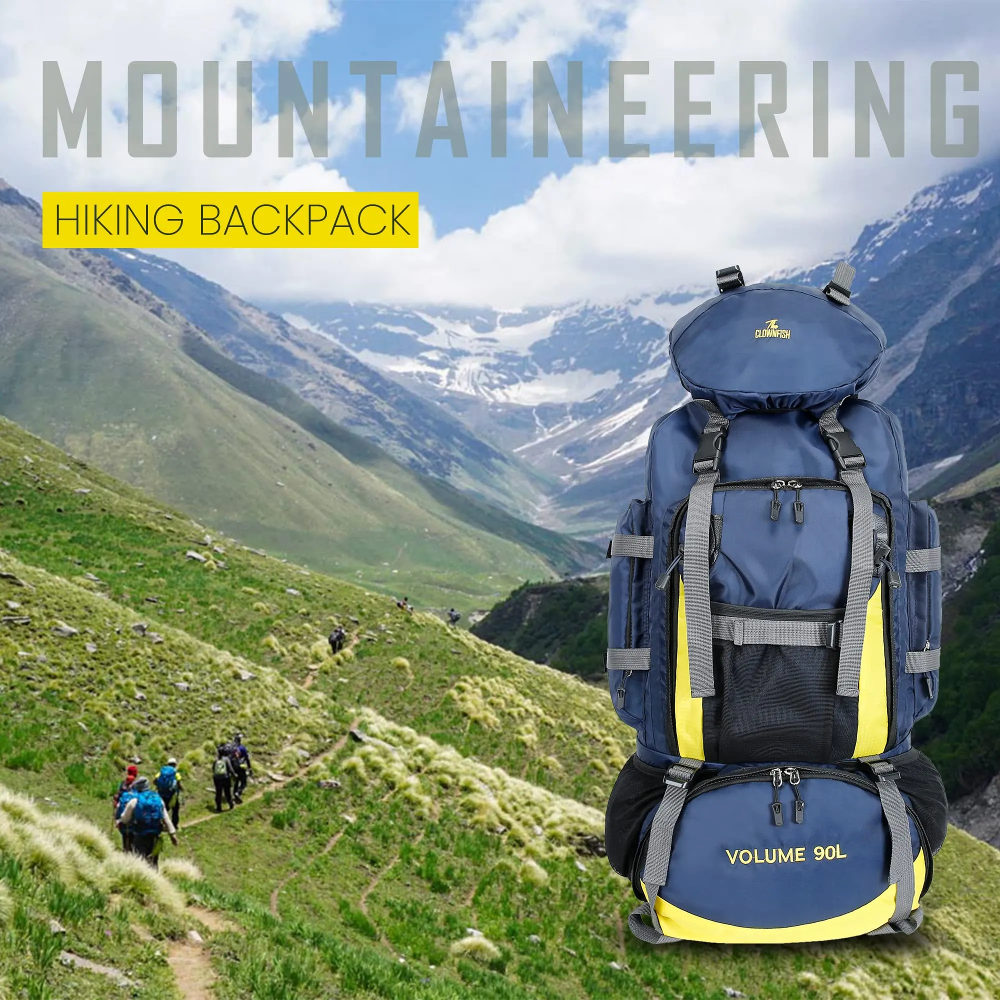 THE CLOWNFISH Summit Seeker Backpack - Water Resistant | Large Capacity 90L | Dark Blue