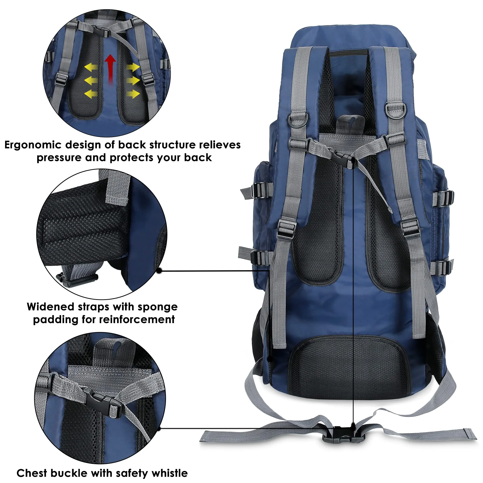 THE CLOWNFISH Summit Seeker Backpack - Water Resistant | Large Capacity 90L | Dark Blue