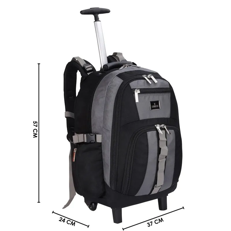 THE CLOWNFISH Transit 51 Litre Water Resistant Polyester Two Wheel Laptop Trolley Backpack (Grey- Size 57 Cm)