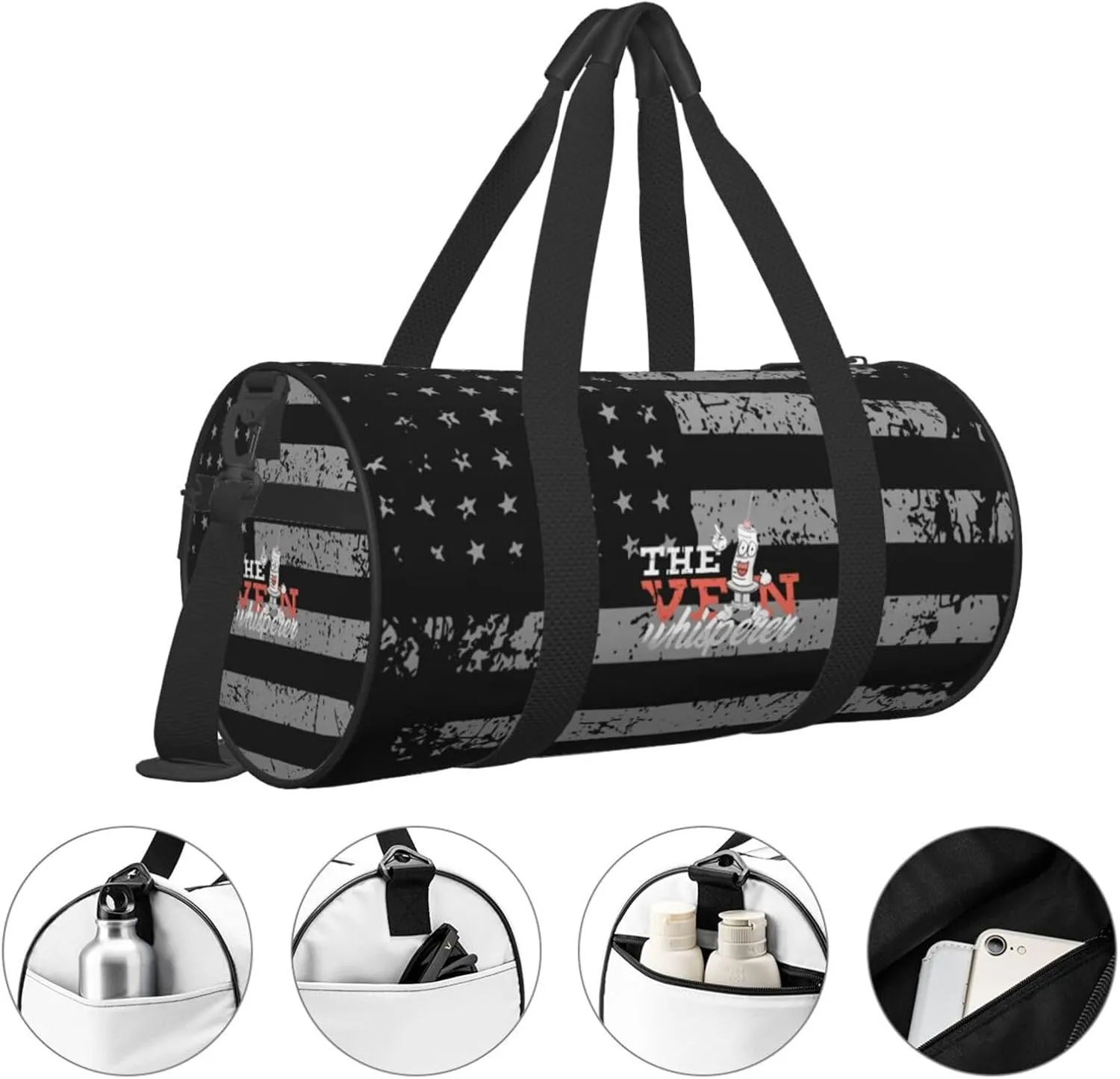 The Vein Whisperer Phlebotomy Phlebotomist Blood Travel Luggage Duffel Bag Sports Rolling Foldable Duffel Bag, Black