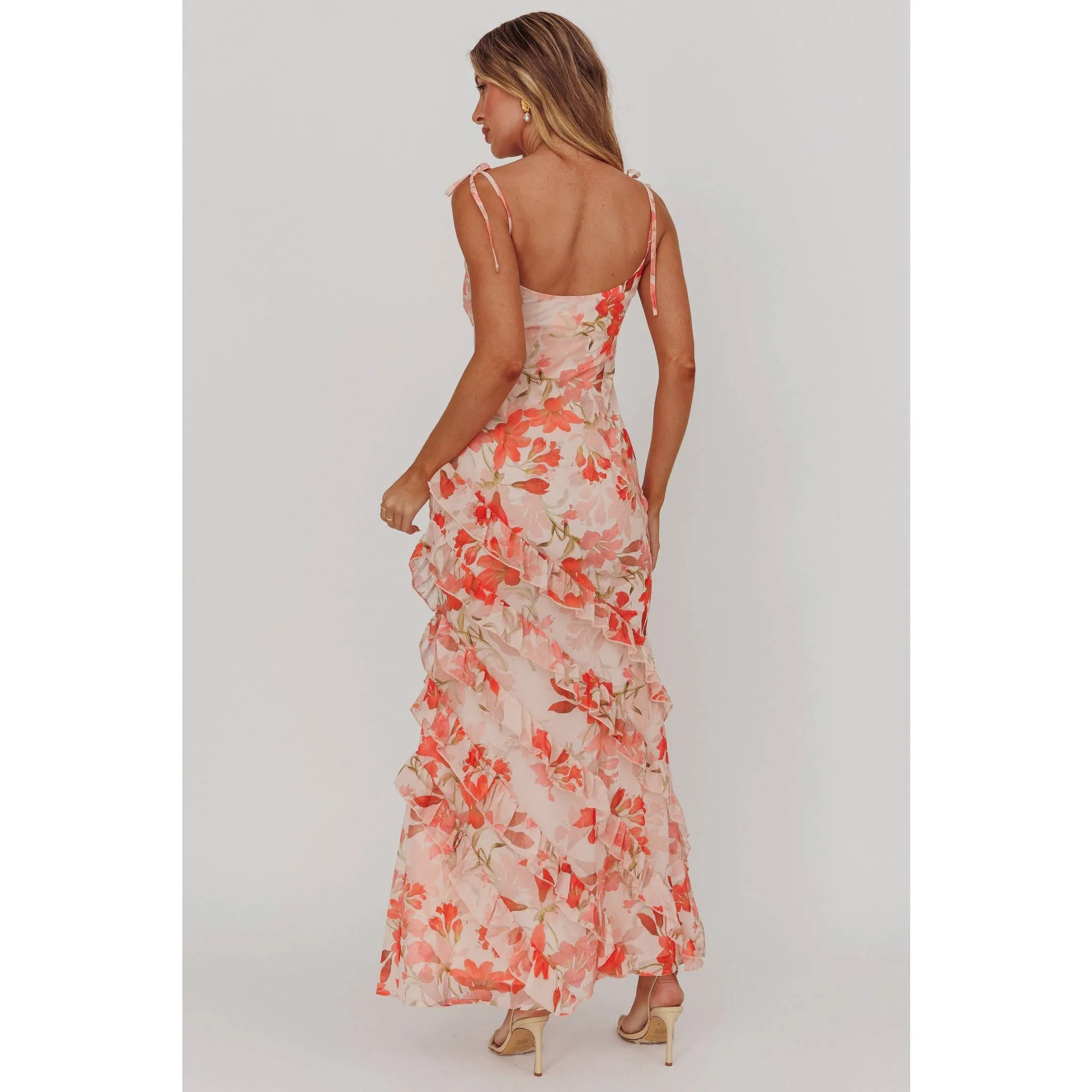 Tied Shoulder Floral Maxi Dress