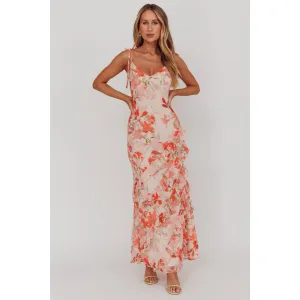 Tied Shoulder Floral Maxi Dress