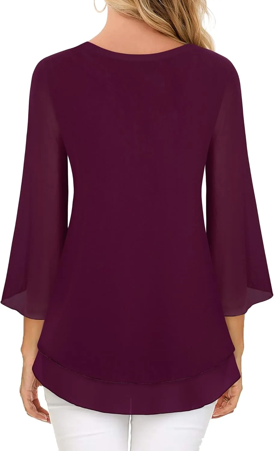 Timeson Women's 3/4 Sleeve Floral Blouses Shirts Double Layers V Neck Dressy Tunics Tops