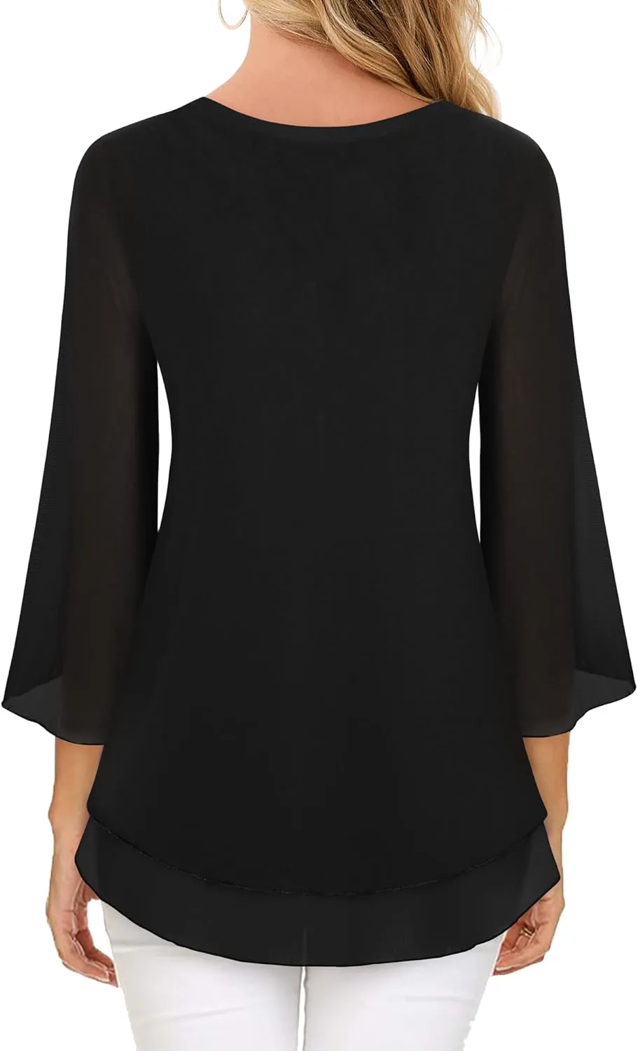 Timeson Women's 3/4 Sleeve Floral Blouses Shirts Double Layers V Neck Dressy Tunics Tops