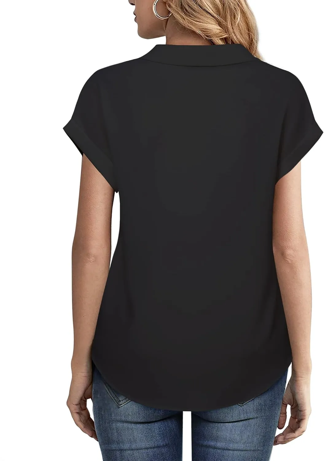 Timeson Women's Short Sleeve Chiffon Blouses for Office Work Business Attire Collared Shirts