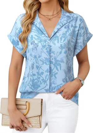 Timeson Women's Short Sleeve Chiffon Blouses for Office Work Business Attire Collared Shirts