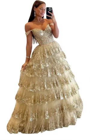 TIRAS Sweetheart Prom Dress Long with Slit Off Shoulder Lace Applique Evening Dress for Teens CM274