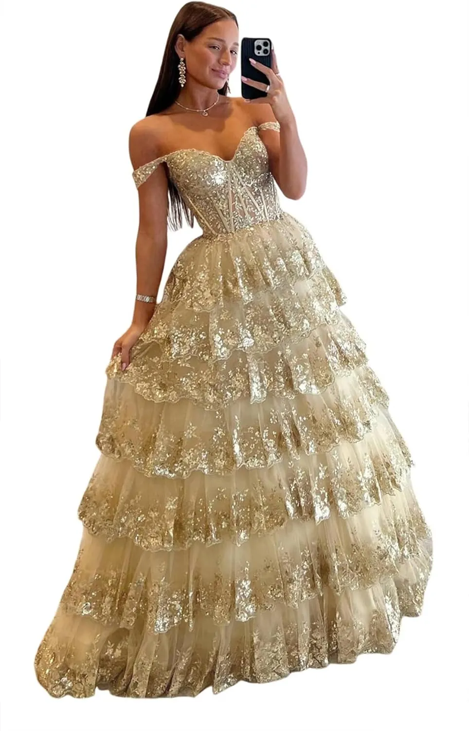 TIRAS Sweetheart Prom Dress Long with Slit Off Shoulder Lace Applique Evening Dress for Teens CM274