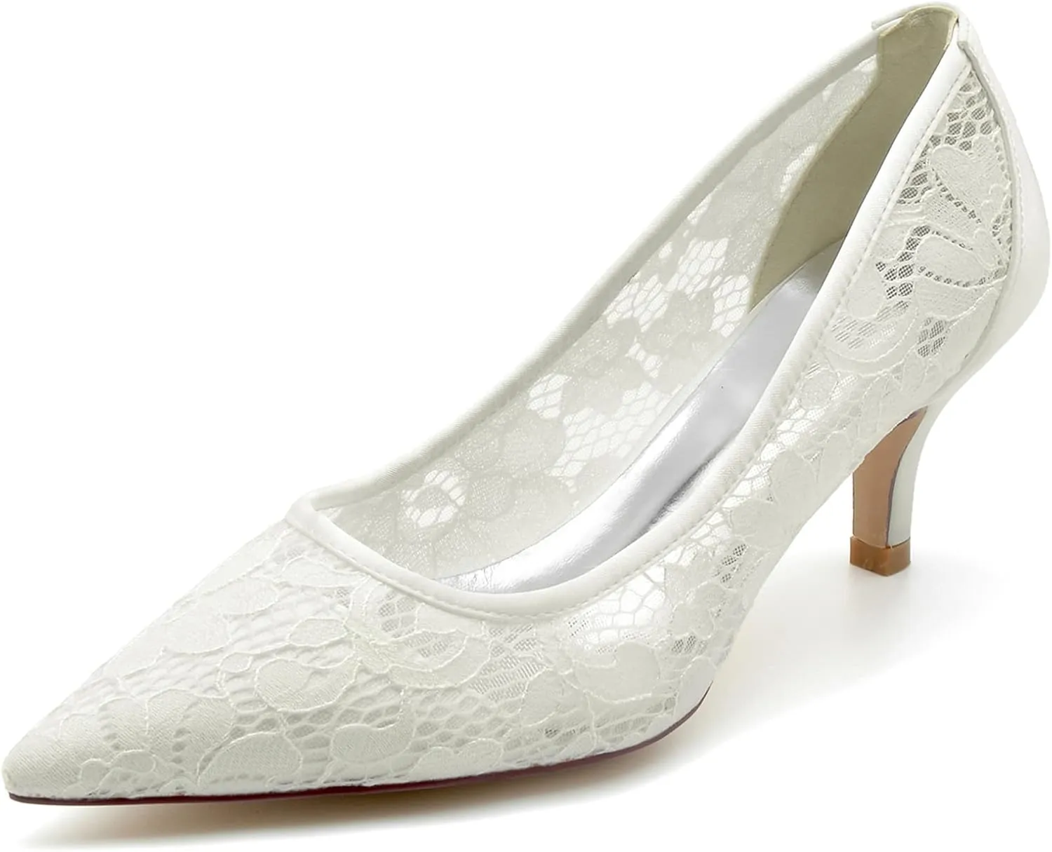 TNXZ 2.36'' Bridal Wedding Shoes, Women Pointed Toe Kitten Heel Pumps with Lace Embroidery Wedding Bridal Shoes Wedding Reception Shoes