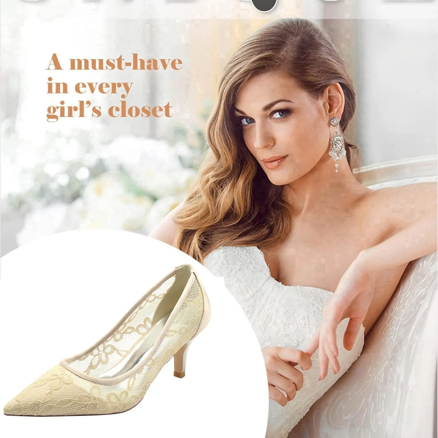 TNXZ 2.36'' Bridal Wedding Shoes, Women Pointed Toe Kitten Heel Pumps with Lace Embroidery Wedding Bridal Shoes Wedding Reception Shoes