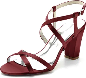 TNXZ Women's High Heel Sandals Crossover Straps Fashion Ankle Strap Backless Sandals Wedding Bridal Evening Prom Pump Heels
