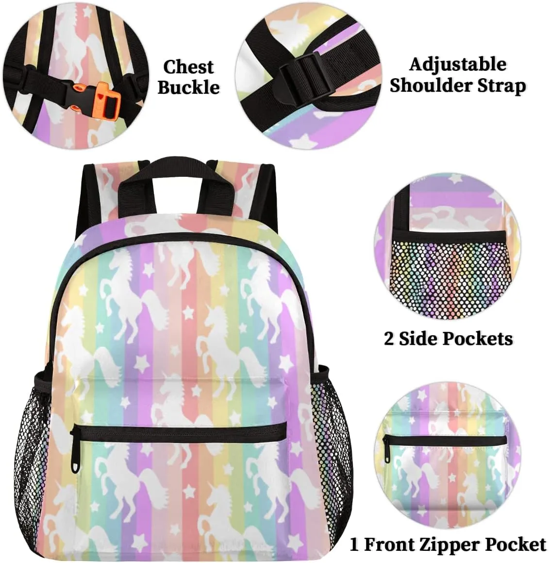 Toddler Backpack for Boys and Girls, 12 inch Kids Backpacks, Preschool Kindergarten Elementary School Children Booklbag Nursery Travel Bag with Chest Strap, Unicorns
