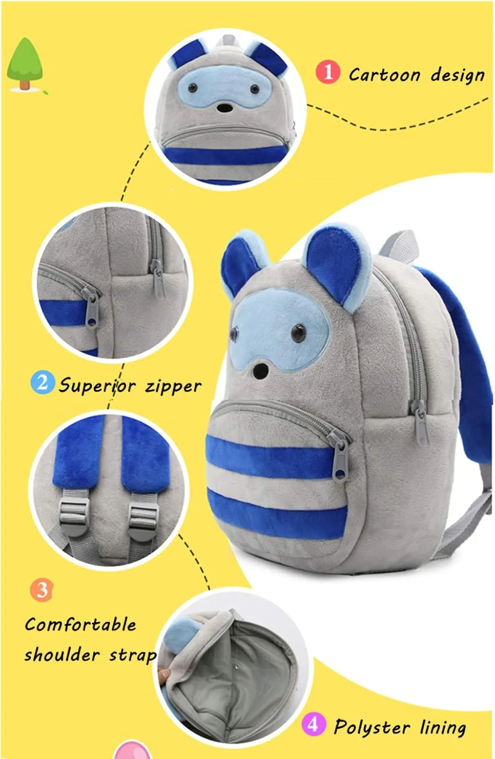 Toddler Backpack Zoo Animals Backpacks Cute Plush Bag Cartoon 10" Preschool Book Bag For 2  Years Girls Boys