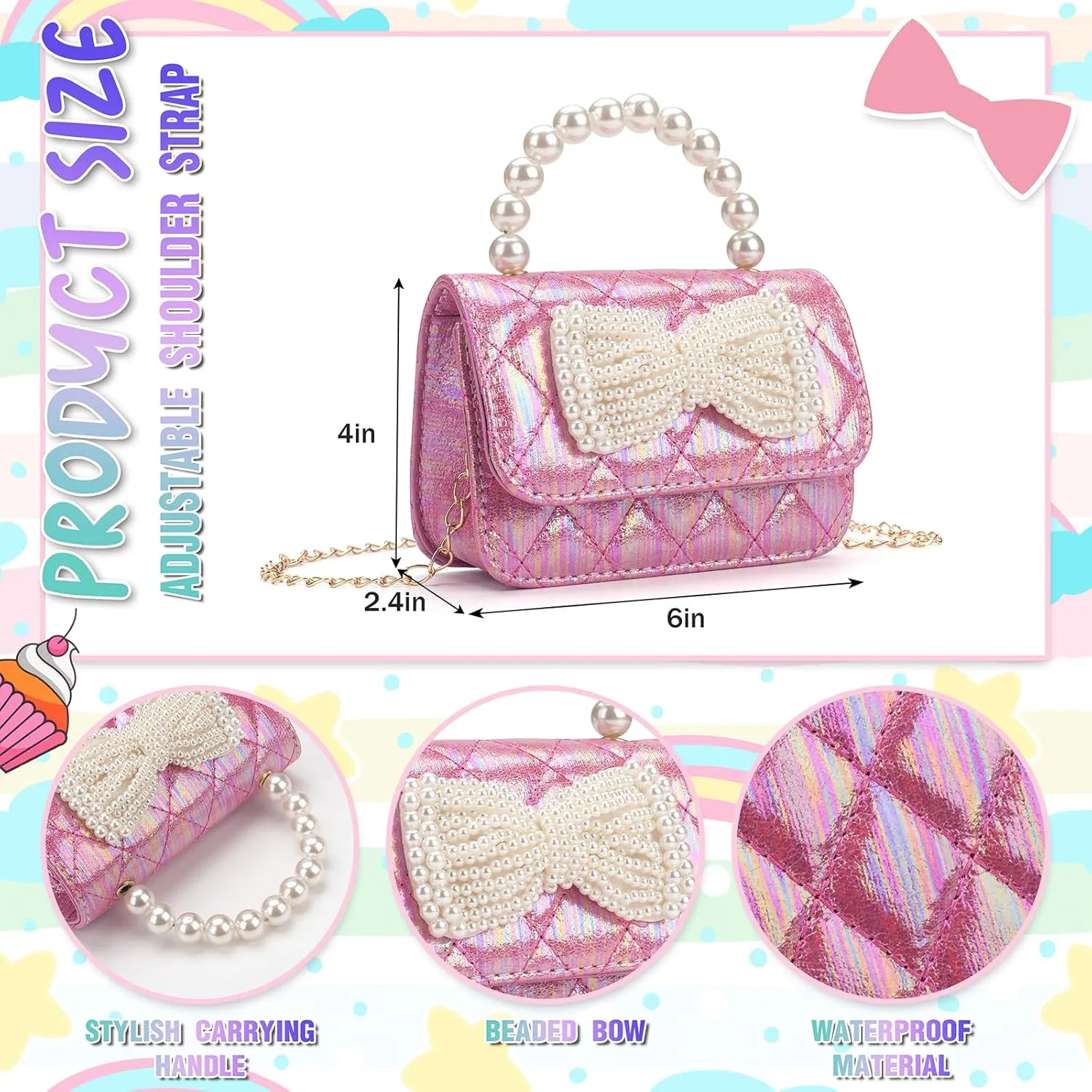 Toddler Crossbody Bag - Bow Purse for Little Girls, Birthday Gift