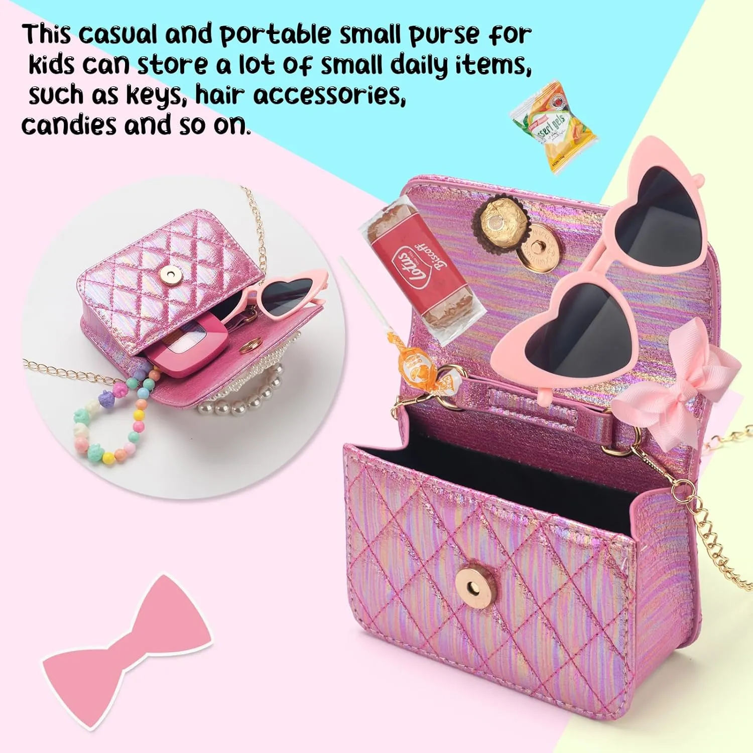Toddler Crossbody Bag - Bow Purse for Little Girls, Birthday Gift