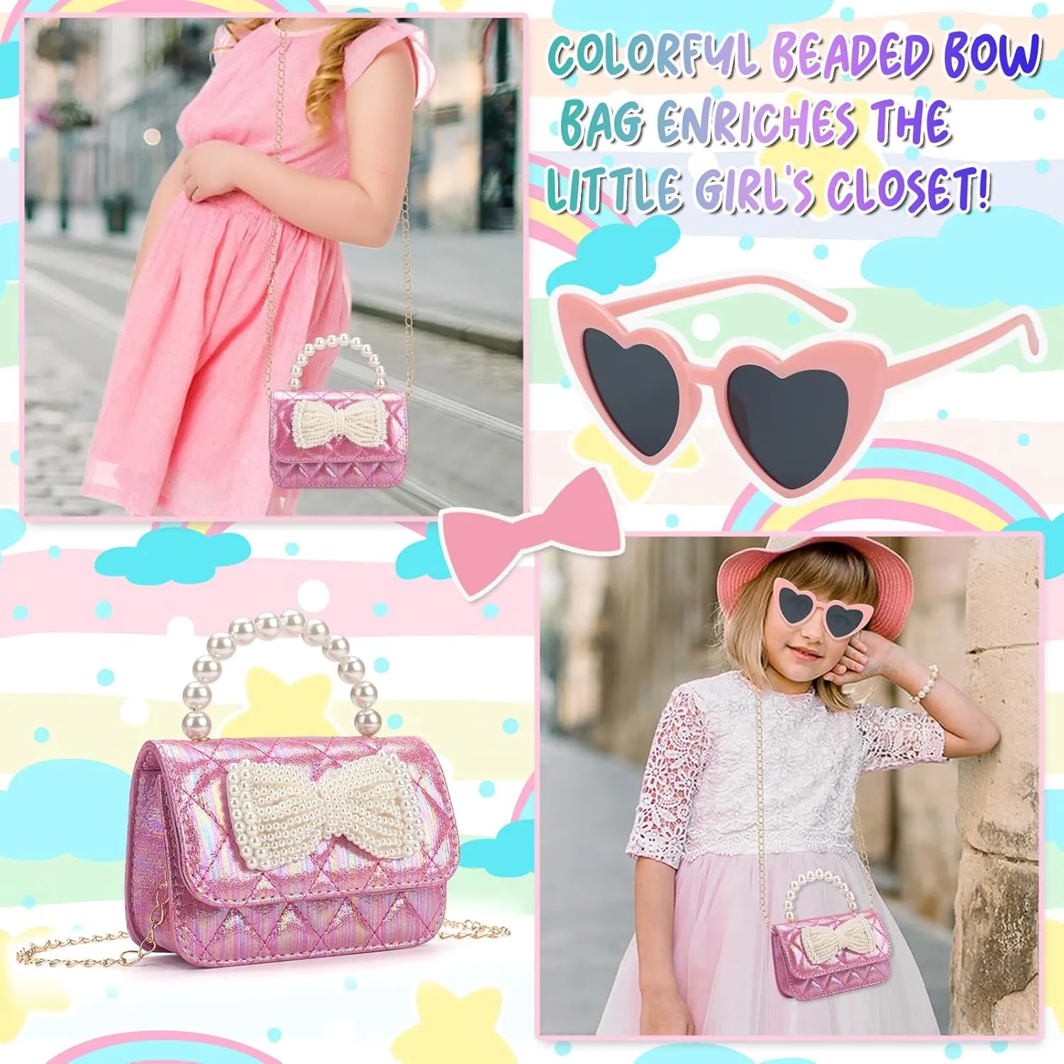 Toddler Crossbody Bag - Bow Purse for Little Girls, Birthday Gift