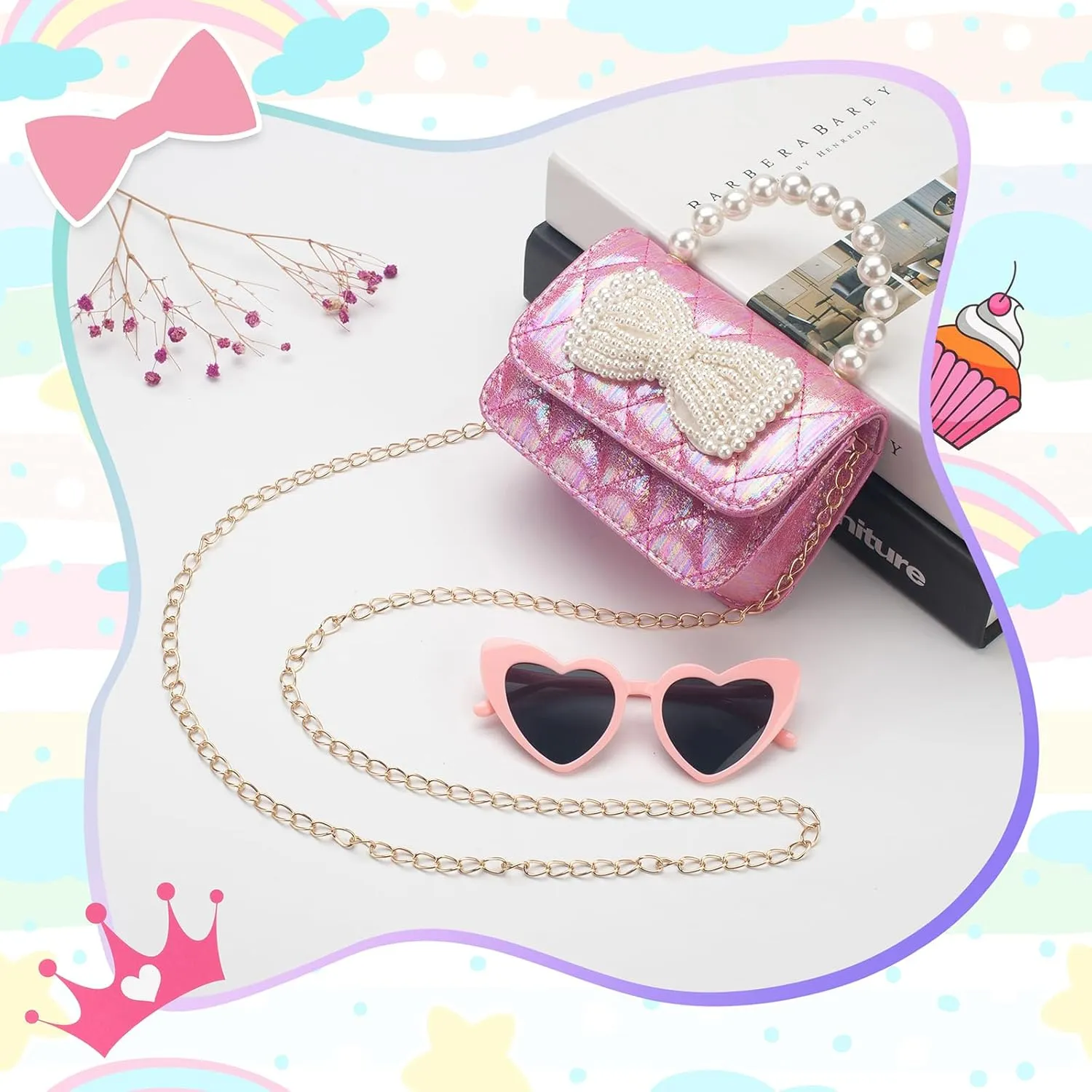 Toddler Crossbody Bag - Bow Purse for Little Girls, Birthday Gift