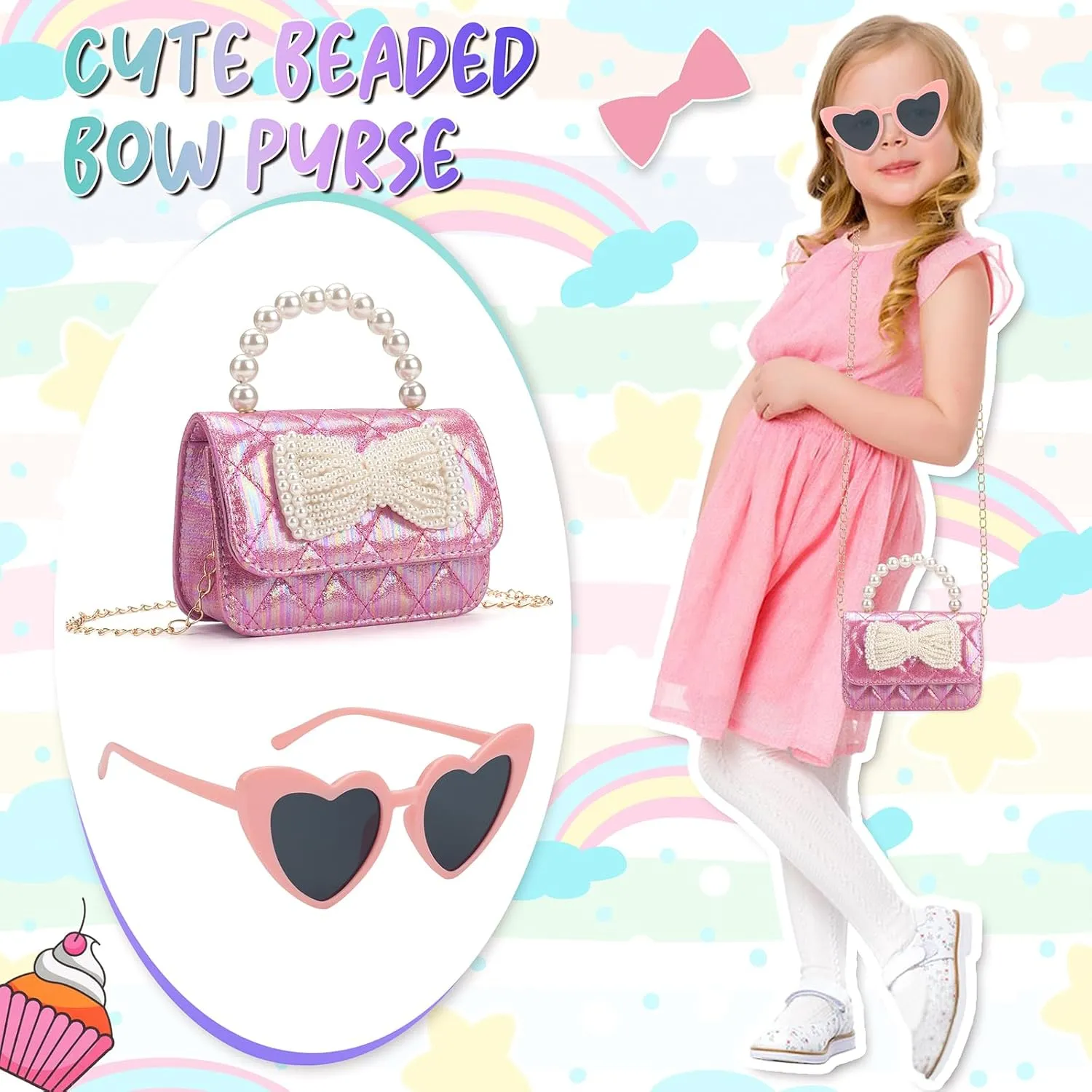 Toddler Crossbody Bag - Bow Purse for Little Girls, Birthday Gift