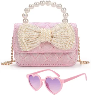 Toddler Purse for Girls - Pink Crossbody Bag for Kids Aged 2-14 - Girls Handbag for Party - Birthday Gift for Kids - Pearl Bow Design