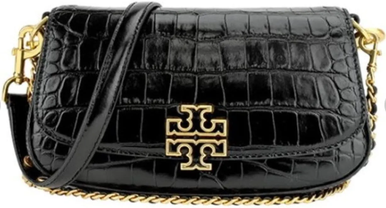 Tory Burch 141015 Britten Black With Gold Hardware Embossed Convertible Crossbody Women's Bag