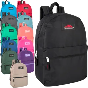 Trail maker 24 Pack- Classic 17 Inch Backpacks in Bulk Wholesale Back Packs for Boys and Girls (Assorted 12 Colors Pack)