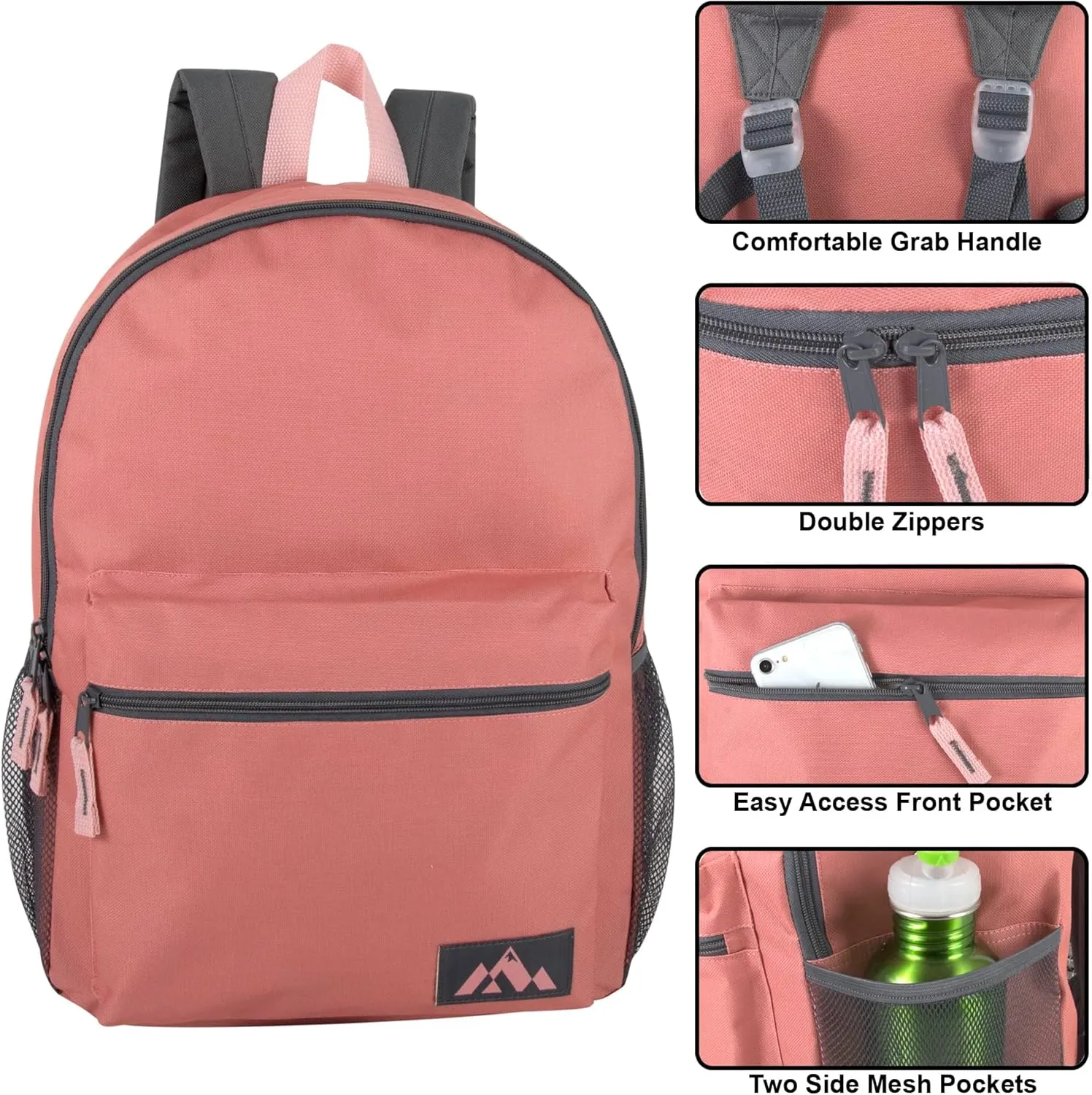 Trail maker 24 Pack Wholesale Backpacks for College, Adults, Sports 18 Inch Color Block Backpacks in Bulk