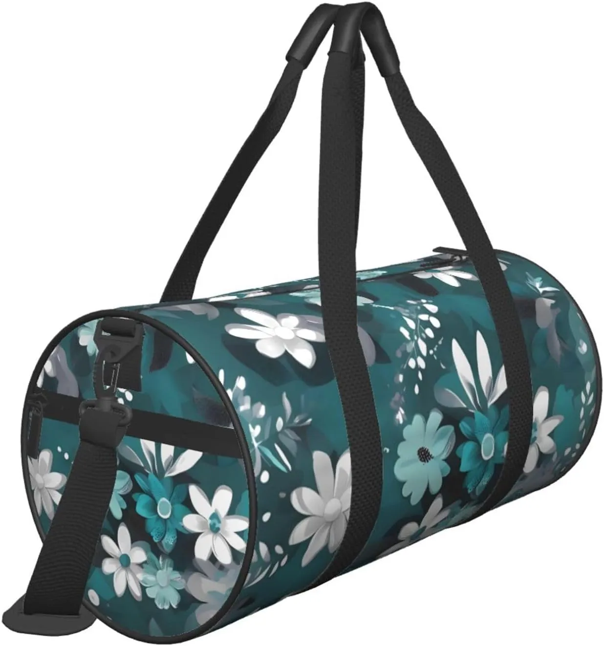 Travel Bag For Women,Teal Grey And White Floral Print Personal Item Duffle Bags,Weekend Travel Duffel Tote Bag,Travel Sport Gym Bag For Men,Airplane Travel Essentials For Flying