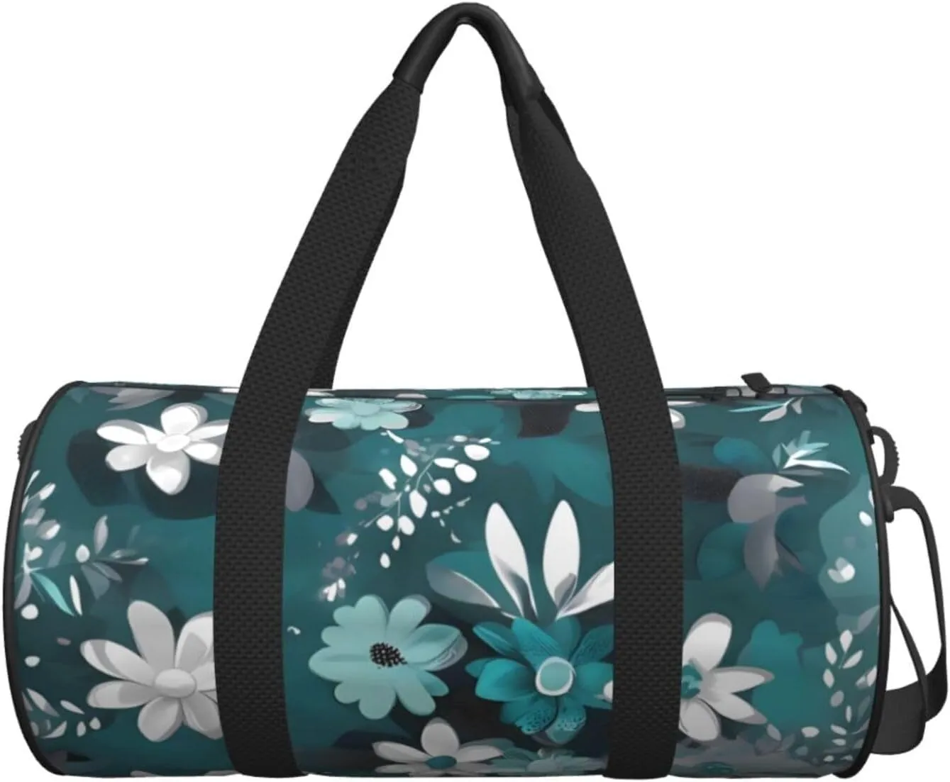Travel Bag For Women,Teal Grey And White Floral Print Personal Item Duffle Bags,Weekend Travel Duffel Tote Bag,Travel Sport Gym Bag For Men,Airplane Travel Essentials For Flying