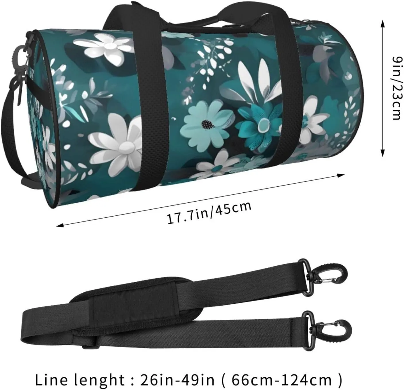 Travel Bag For Women,Teal Grey And White Floral Print Personal Item Duffle Bags,Weekend Travel Duffel Tote Bag,Travel Sport Gym Bag For Men,Airplane Travel Essentials For Flying