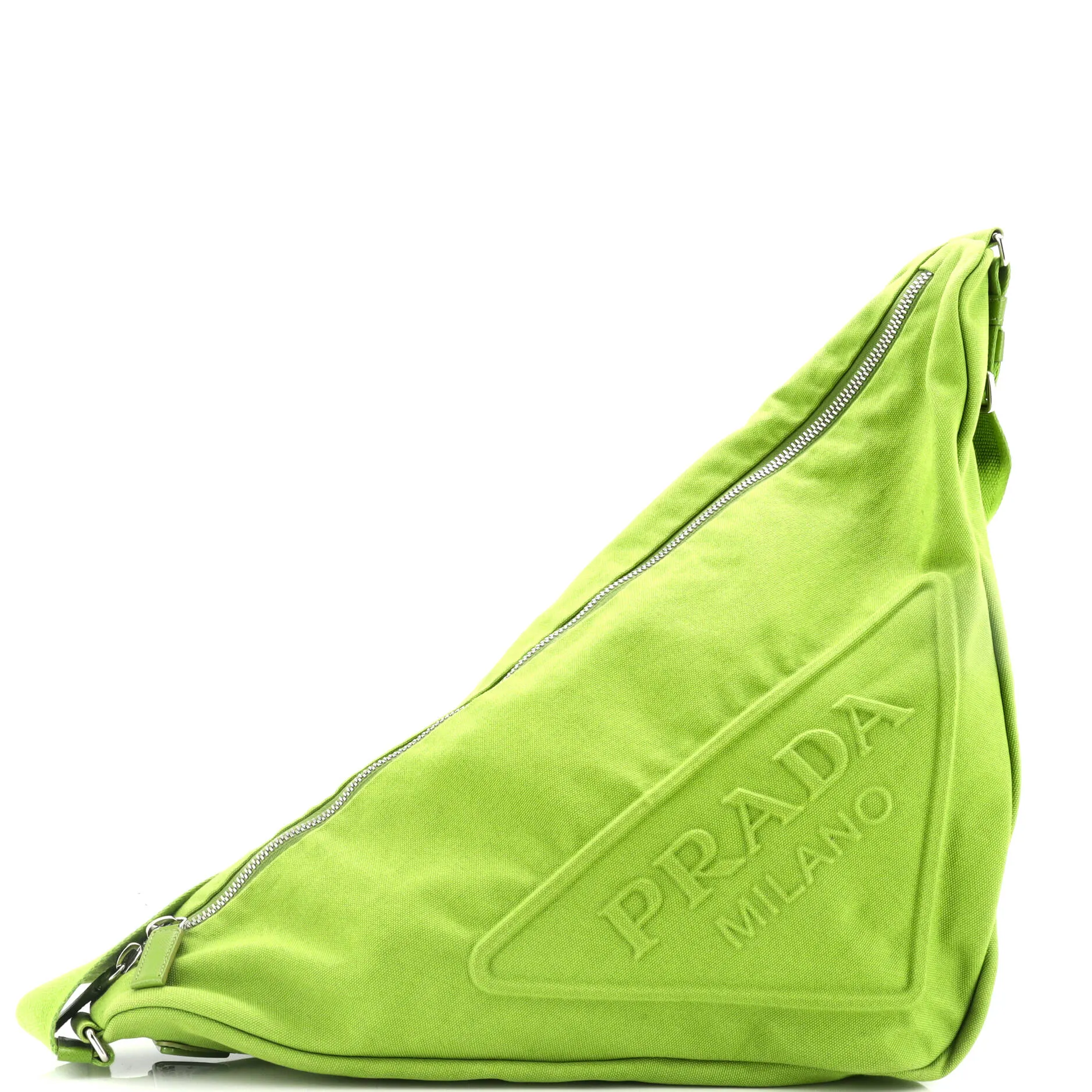 Triangle Logo Zip Crossbody Bag Embossed Canvas Large